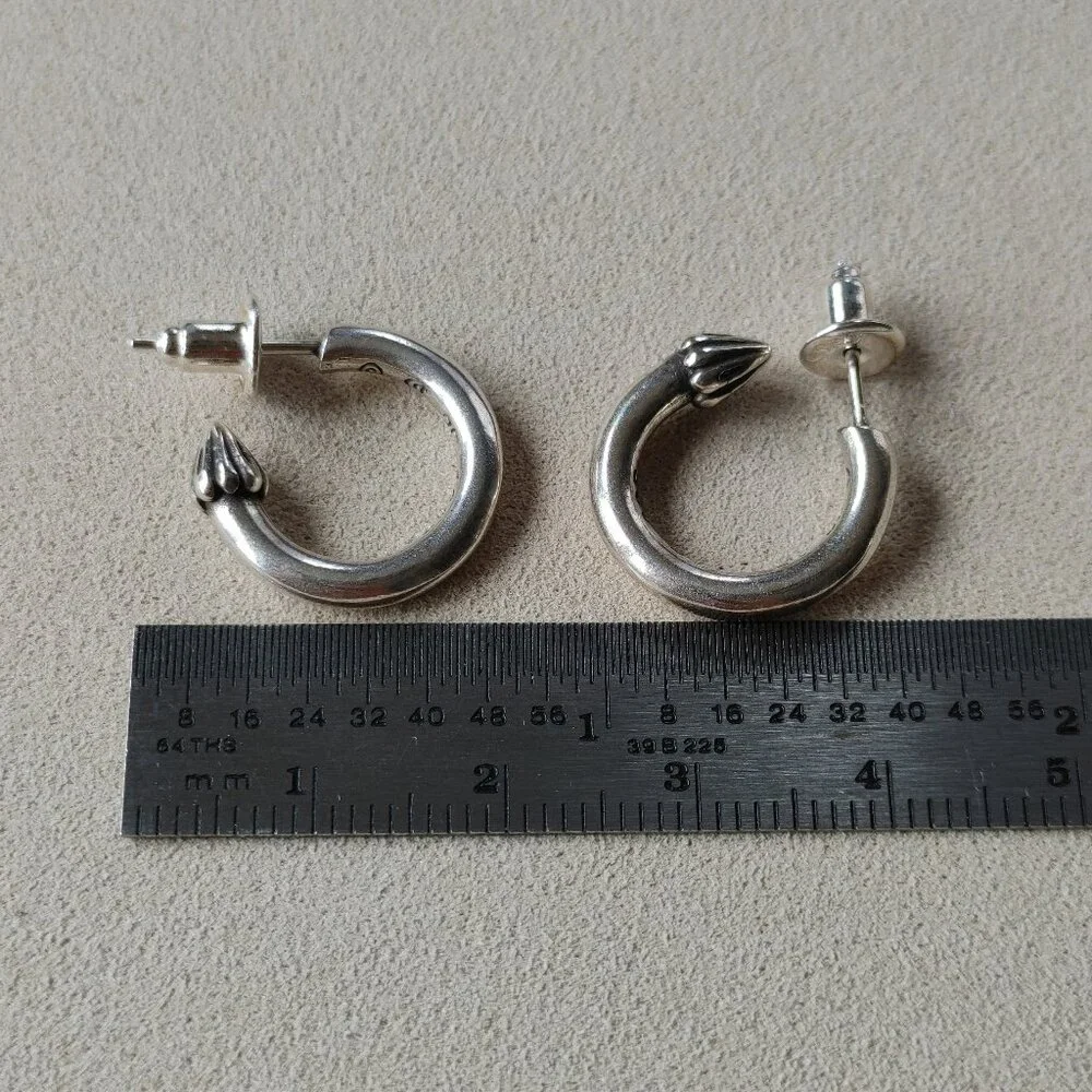 Chrome Hearts Plain Hoop Stud Earrings Pair 925 Sterling Silver (New) - Picture 7 of 8
